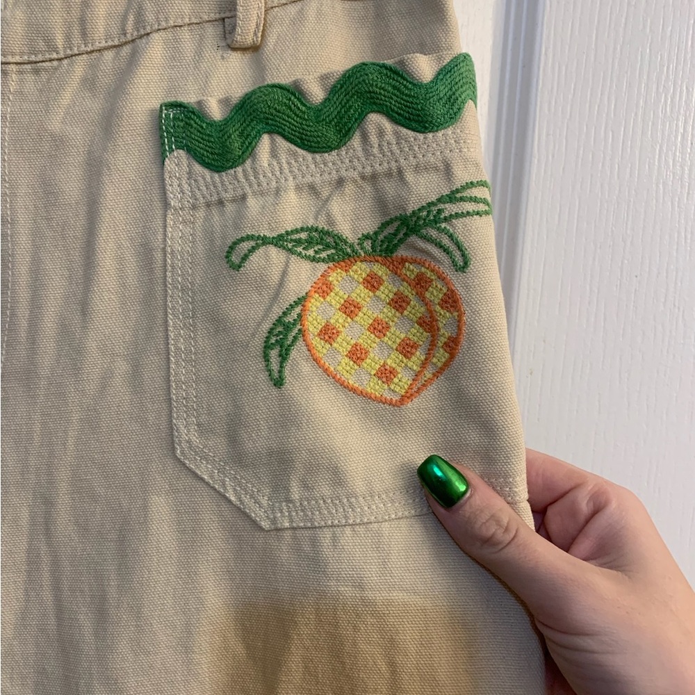 BDG Urban Outfitters Joey Cream Straight Leg Fruit Embroidered Mid Rise Pants - Picture 6 of 6